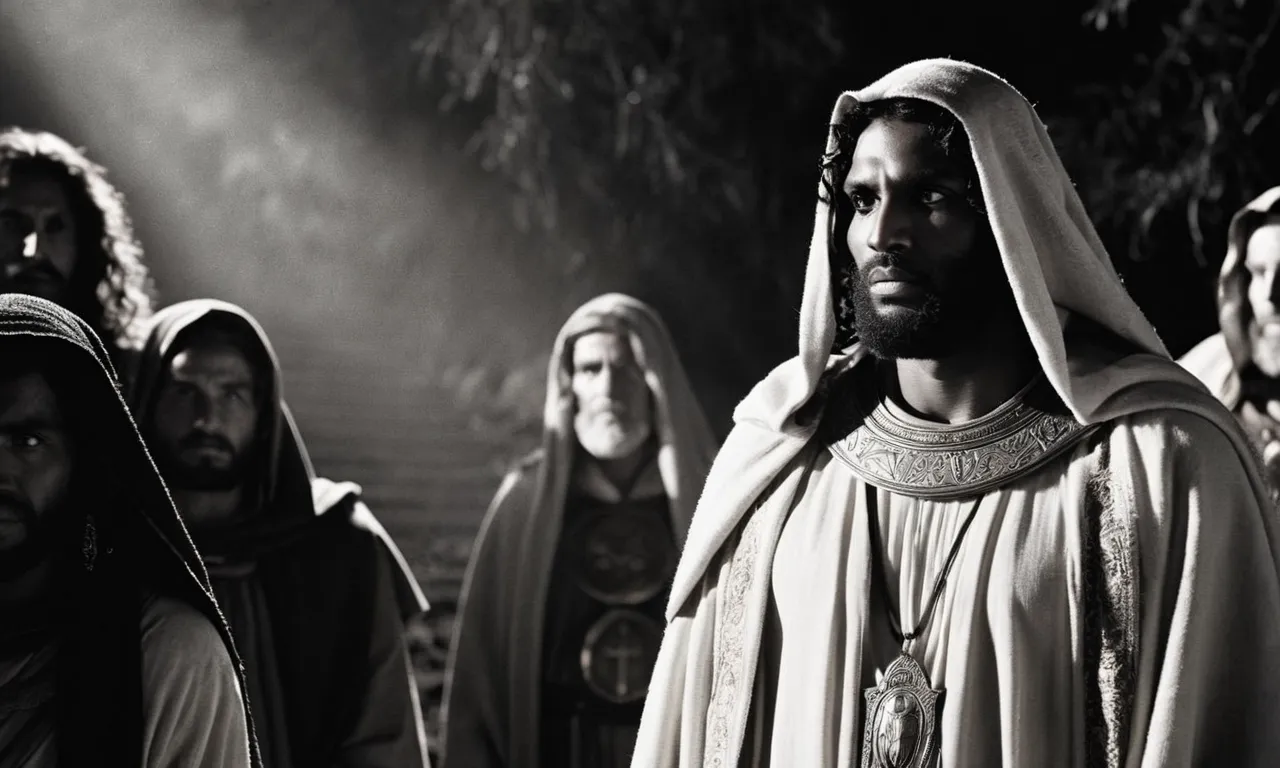 A powerful black and white image captures the transformative journey of biblical characters, depicting their transition from darkness to light, symbolizing redemption and personal growth.