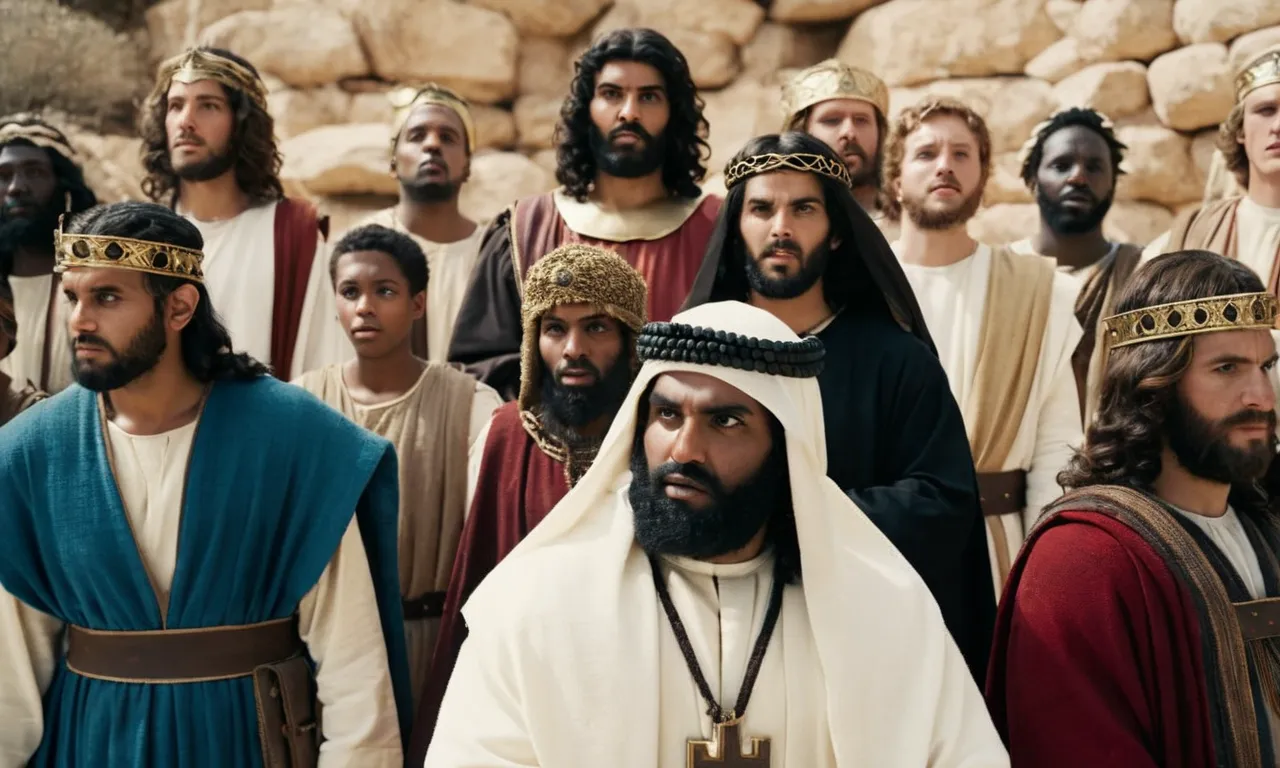 A photo capturing a group of individuals dressed as biblical characters, displaying self-control in their actions and expressions, symbolizing the virtues highlighted in the "Bible Characters Who Showed Self-Control" PDF.