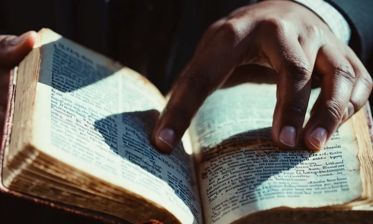 A close-up photo of hands holding a worn Bible, its pages opened to verses about forgiveness, symbolizing the power of letting go and healing from the pain caused by others.