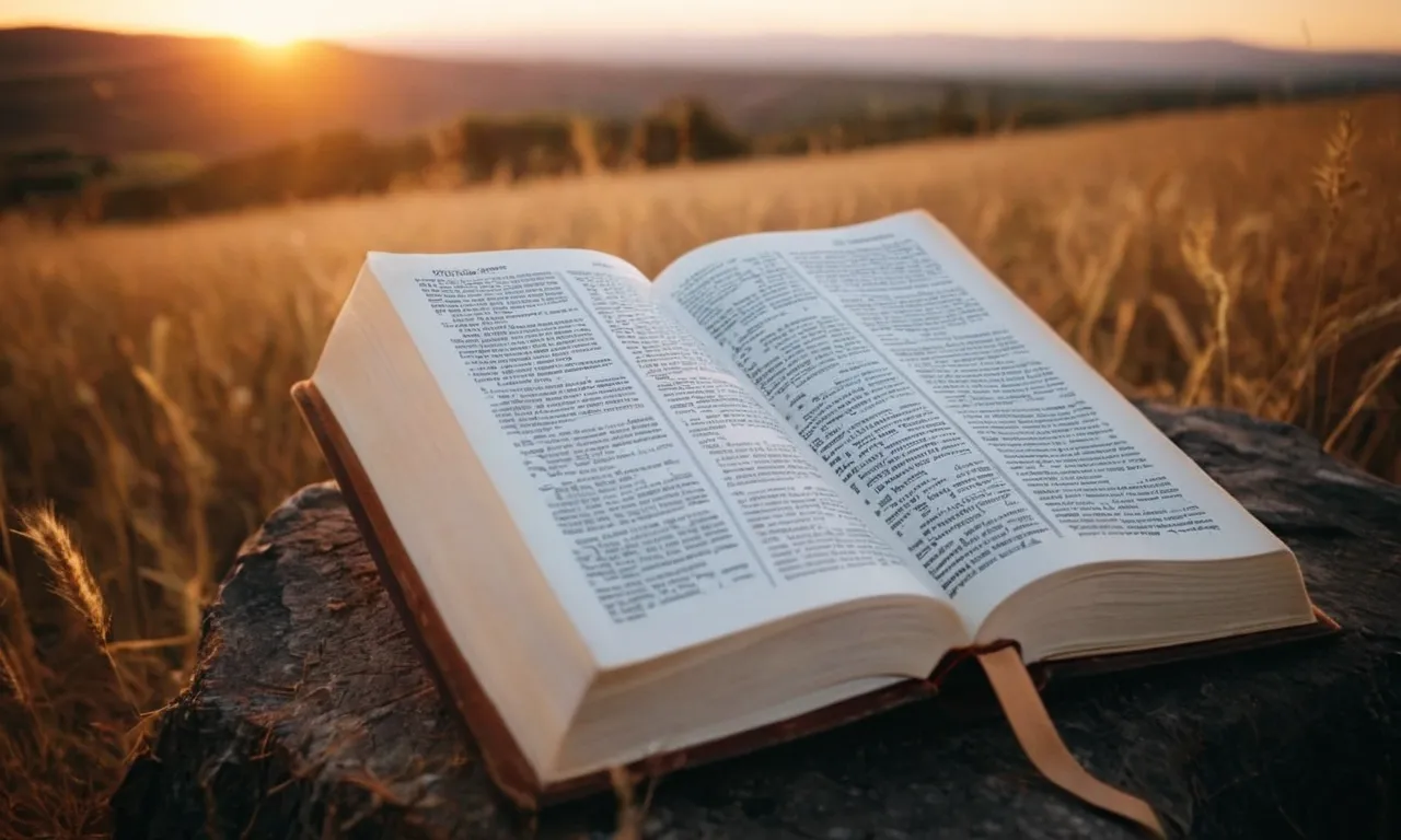 A photo of a serene sunset casting a warm glow on an open Bible, highlighting verses about love, companionship, and marriage, offering solace and guidance to singles seeking their life partner.