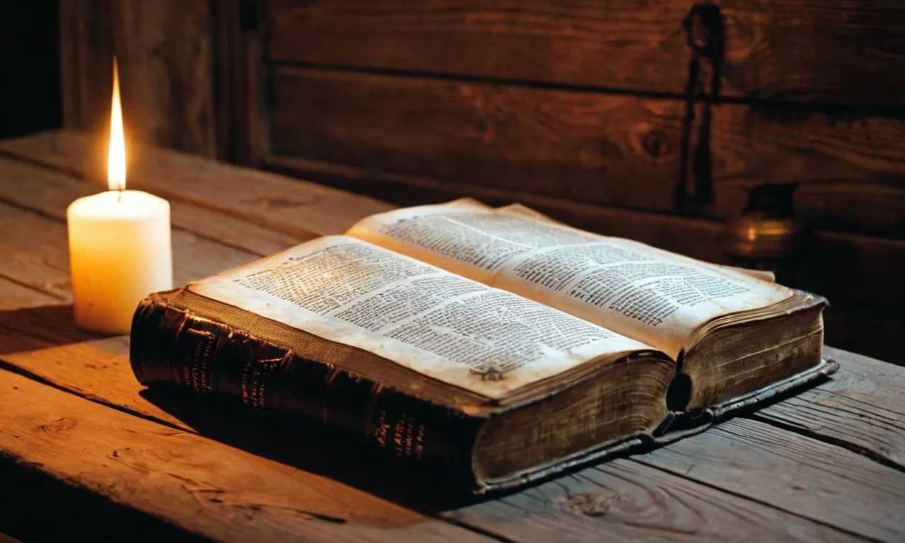 A photograph capturing a well-worn Bible resting on a weathered wooden table, bathed in soft candlelight, symbolizing solace and guidance in times of wavering faith.