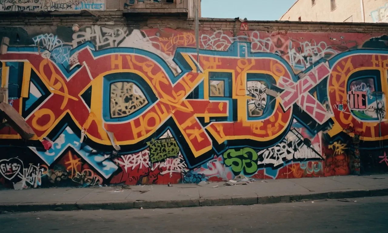 A photo of a graffiti-covered wall, with the words "God" crossed out, replaced with profane language, and surrounded by symbols of hate and destruction.