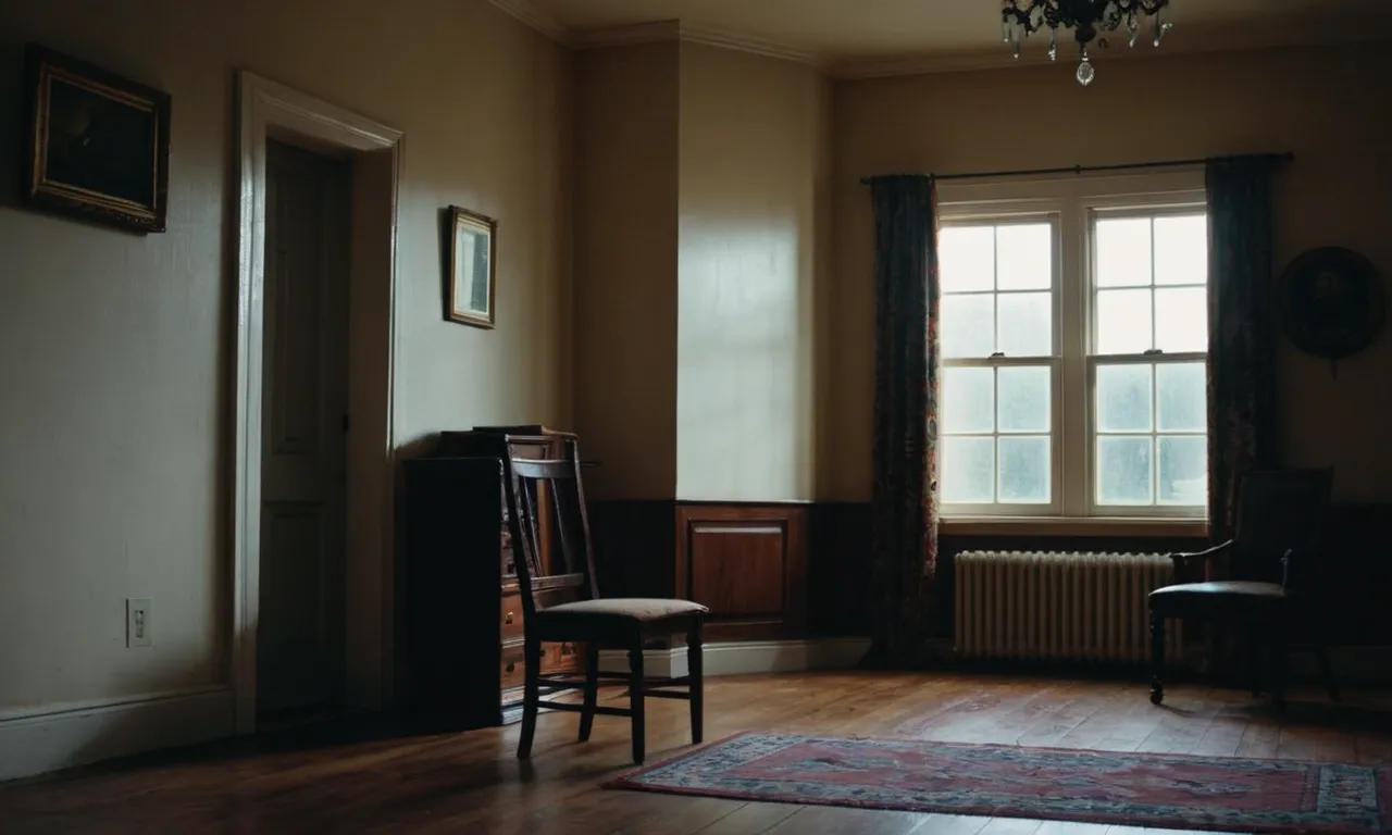 A dimly lit room with an empty chair facing a closed window, symbolizing disillusionment and the feeling of giving up on God when prayers seemingly go unanswered.