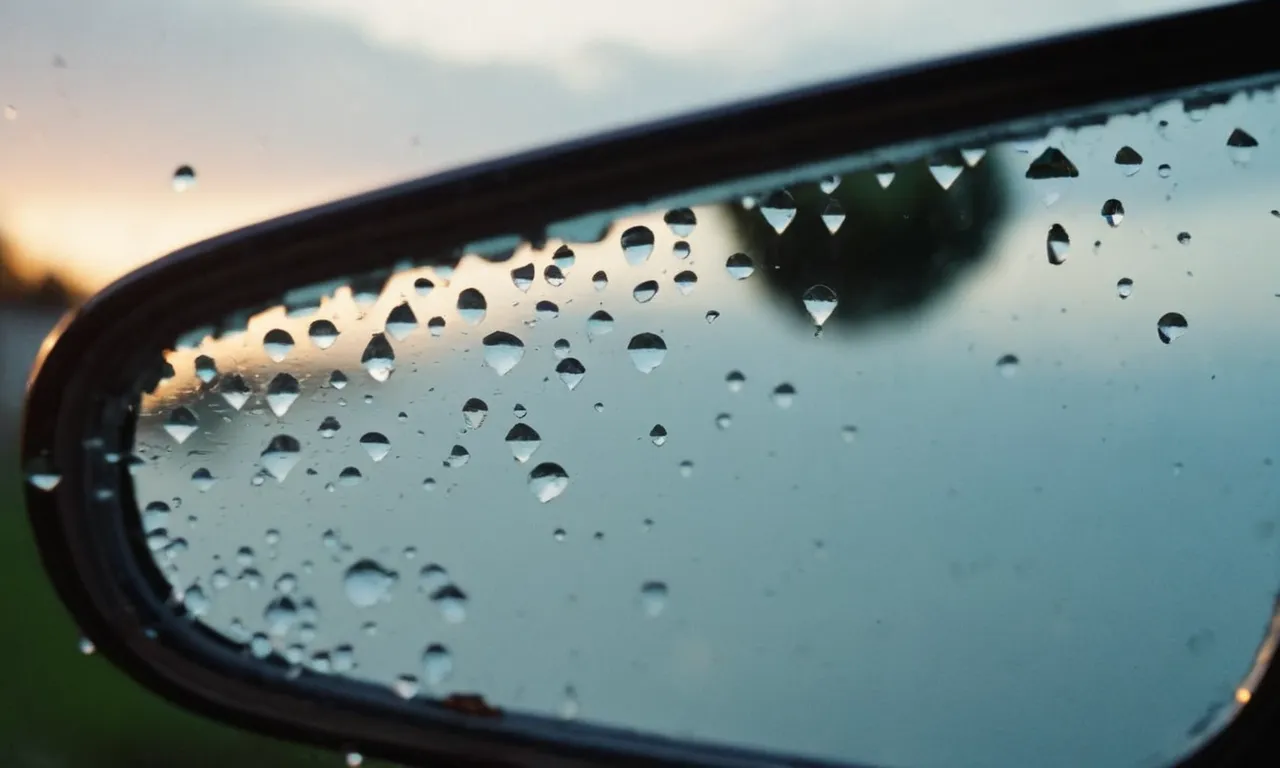 A close-up shot of a shattered mirror reflecting a single raindrop, symbolizing the viewer's perception of their own misfortune and questioning their luck in life.