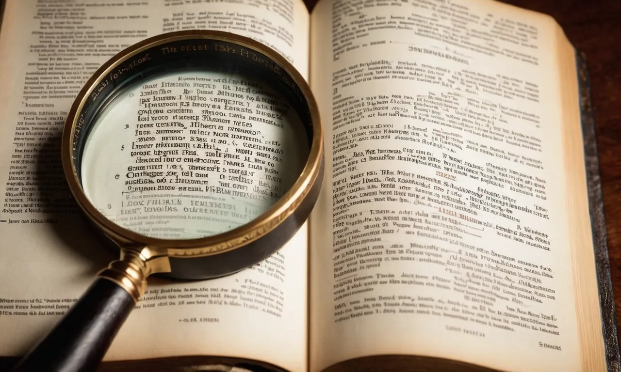 A photo of an open Bible with a magnifying glass focused on a specific verse, symbolizing the quest for accuracy and interpretation of the chosen biblical text.