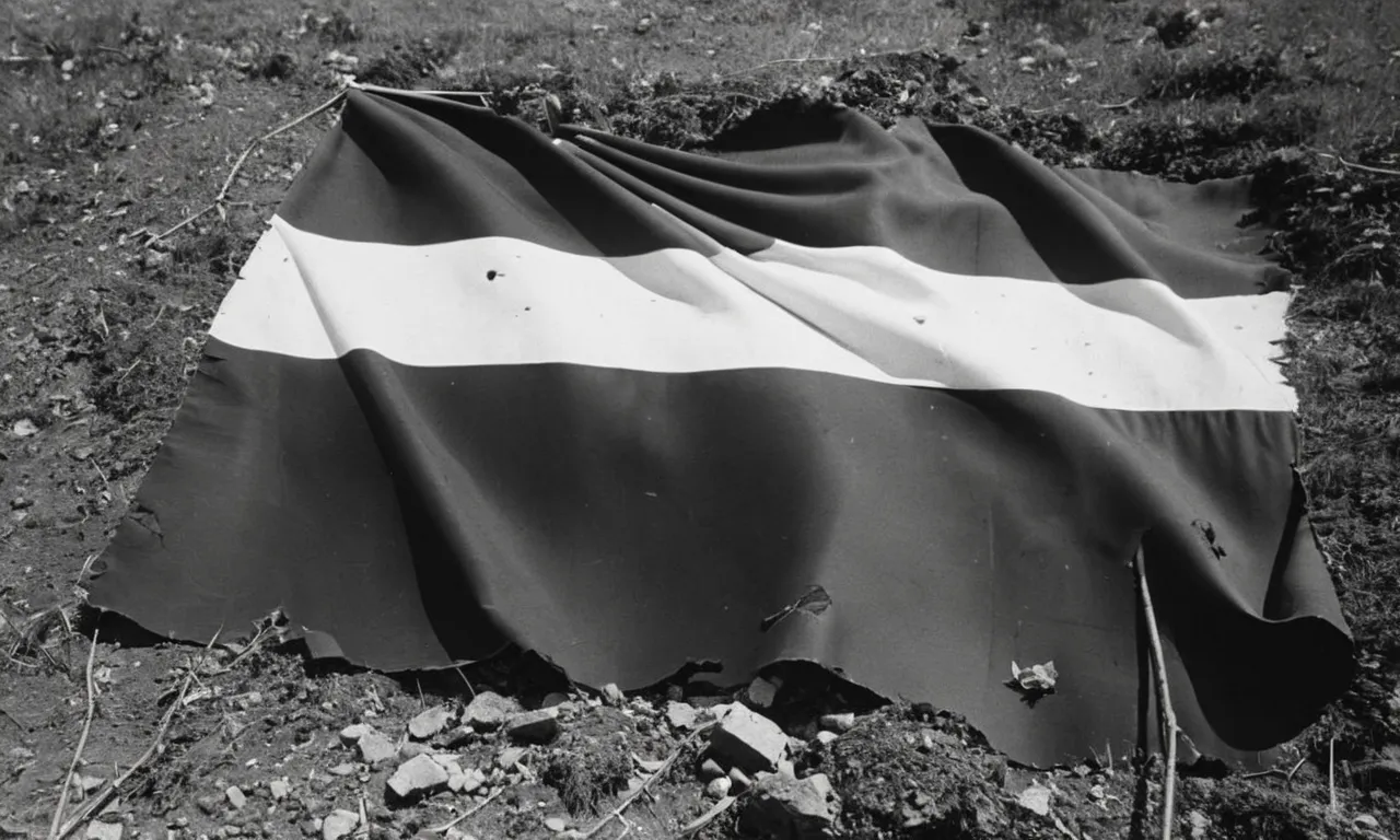 A black and white photograph of a torn Austro-Hungarian flag lying on the ground, symbolizing the division and conflict caused by nationalist sentiments within the empire.