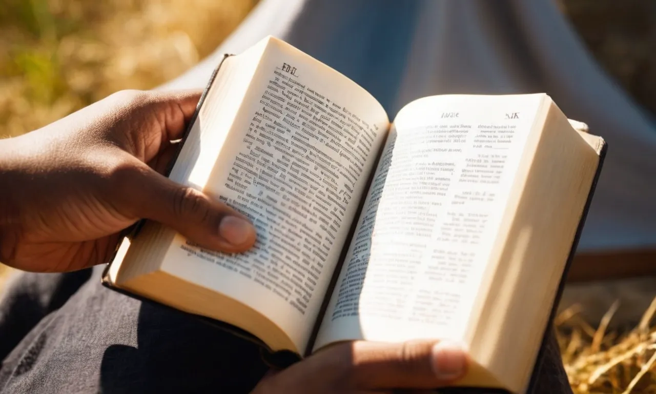 A photo capturing a person reading the Bible, bathed in warm sunlight, with a visible expression of serenity and enlightenment on their face.