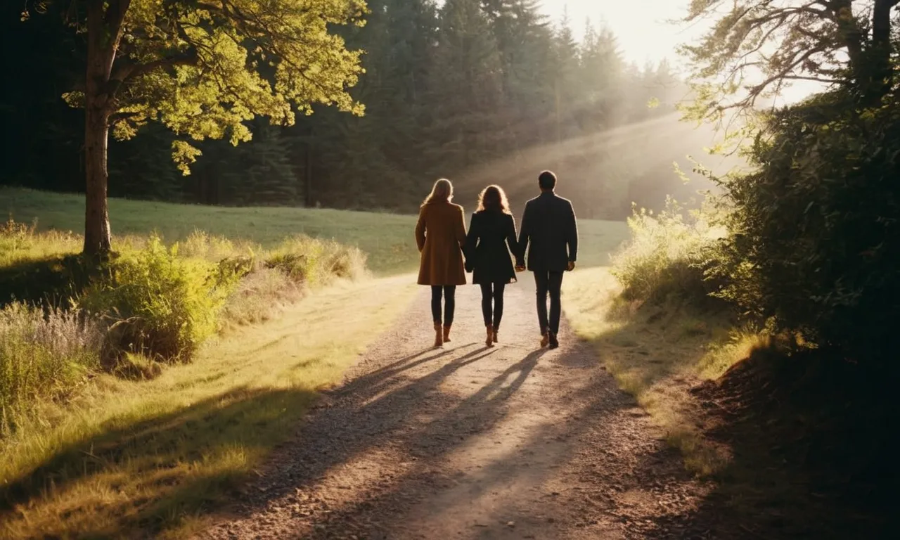 A photo capturing two individuals standing at opposite ends of a path, with a beam of light illuminating their way, symbolizing how God guides and brings them together as soulmates.