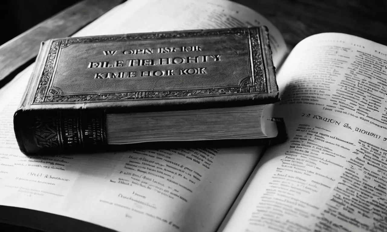 A monochrome photograph capturing a weathered Bible, open to a page depicting a multitude of names, symbolizing the countless chosen ones throughout biblical history.