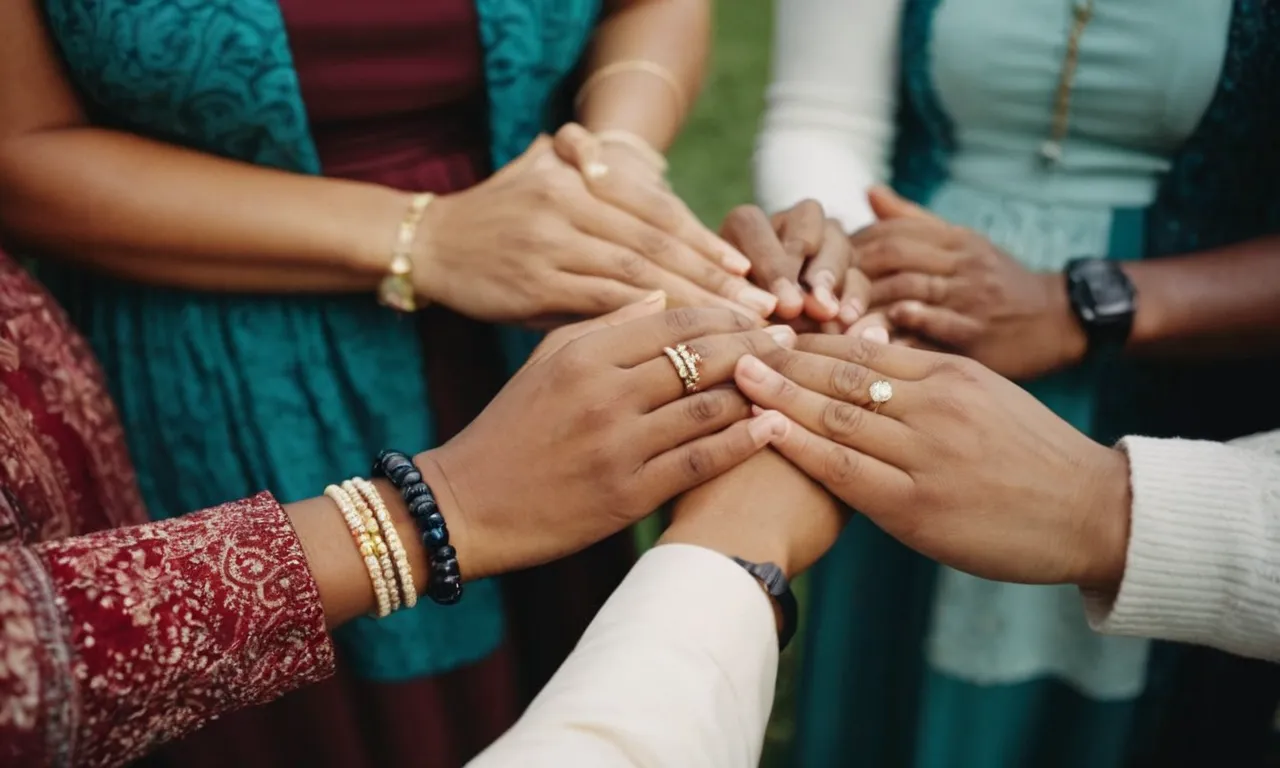 A close-up photo capturing a diverse group of Christians, hands clasped in prayer, symbolizing the unity and multitude of denominations in Christianity in 2024.