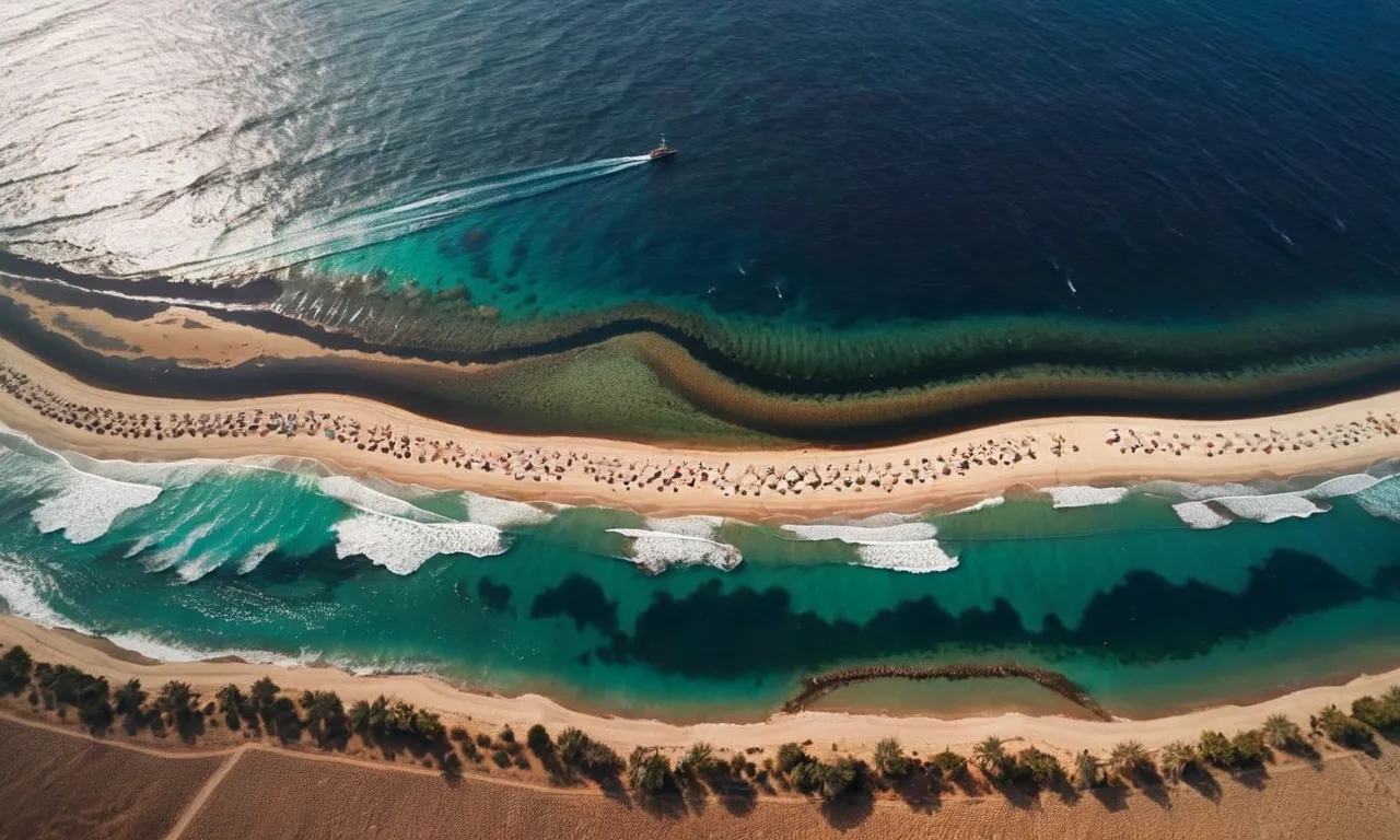A breathtaking aerial shot captures the Red Sea parting, revealing the path through which God miraculously rescued the Israelites from the pursuing Egyptian army.