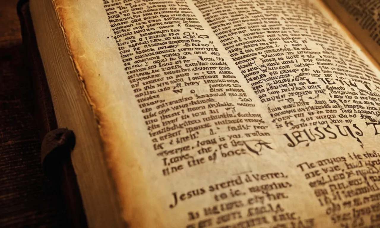 A close-up photo of an old, worn Bible page with the verse "Jesus rested seven times" highlighted, surrounded by a soft, warm light.