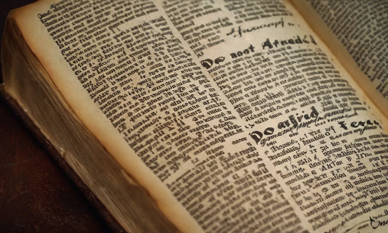 A close-up shot of a worn Bible page, highlighting the verse "Do not be afraid," symbolizing strength, faith, and the reassurance of overcoming fear.