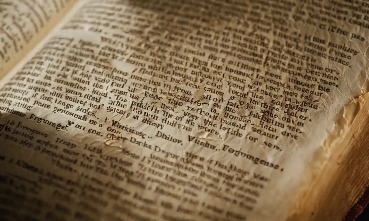 A close-up of a worn Bible page, highlighting the verse on forgiveness. The soft light illuminates the text, symbolizing the importance and frequency of forgiveness in the scriptures.