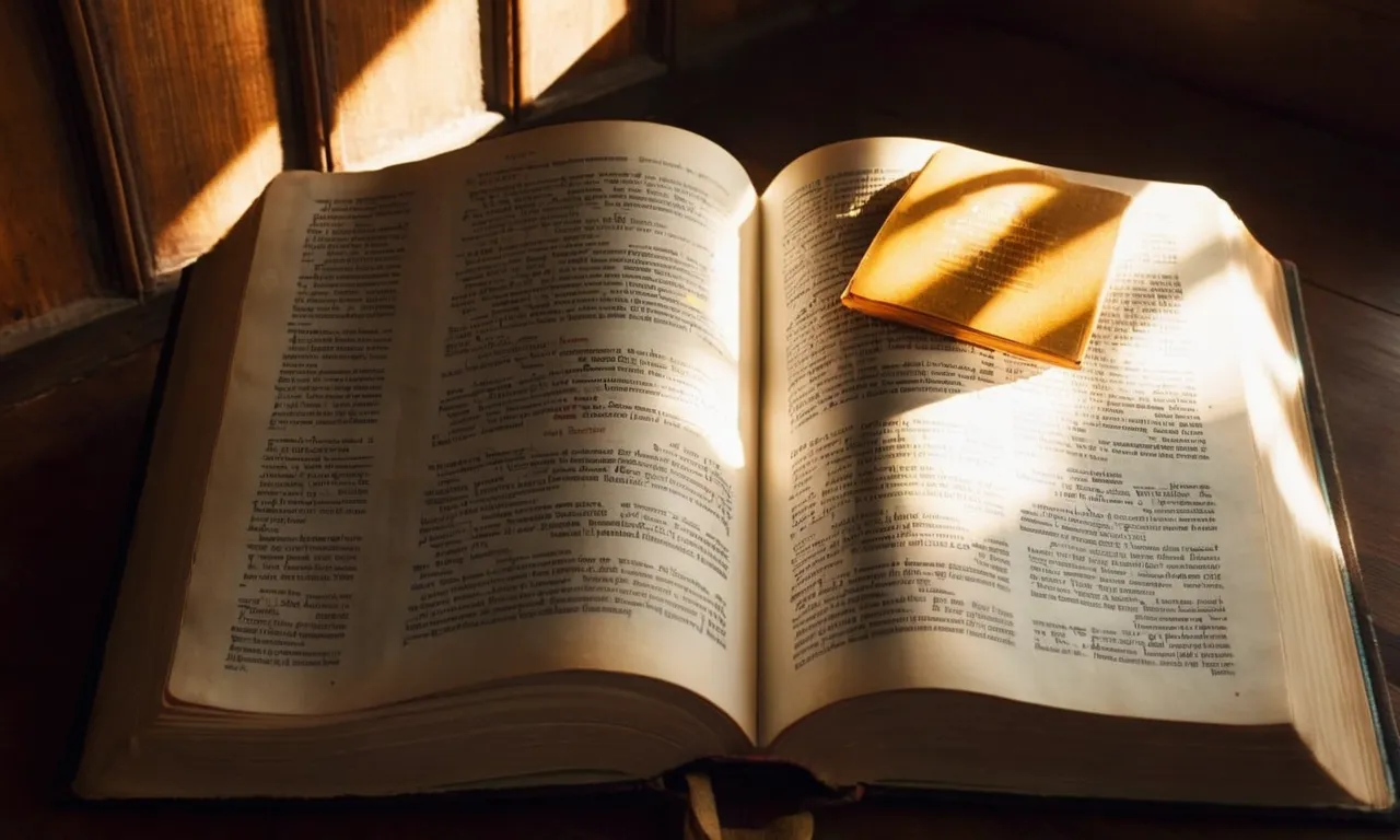 A photo of an open Bible, illuminated by a beam of sunlight streaming through a stained glass window, highlighting every mention of "light" on its pages.