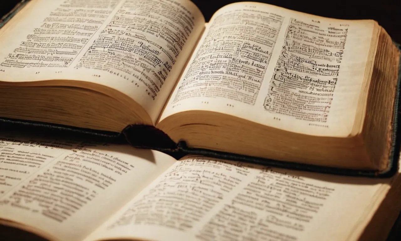 A close-up shot of an open Bible, its pages delicately turned to reveal the word "peace" repeated numerous times, capturing the essence of tranquility and harmony within religious scripture.