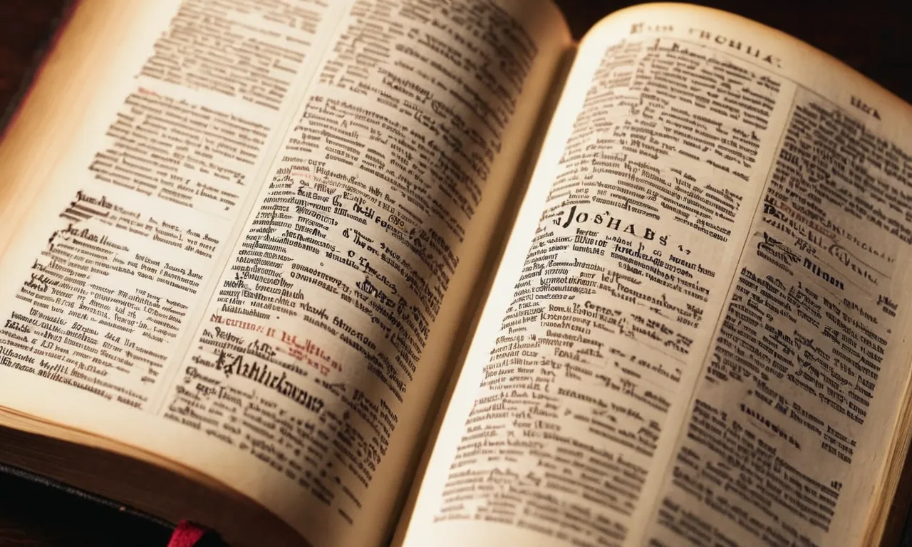 A close-up shot of an open Bible, with the pages displaying the Book of Joshua, highlighting the mention of Rahab's name multiple times.