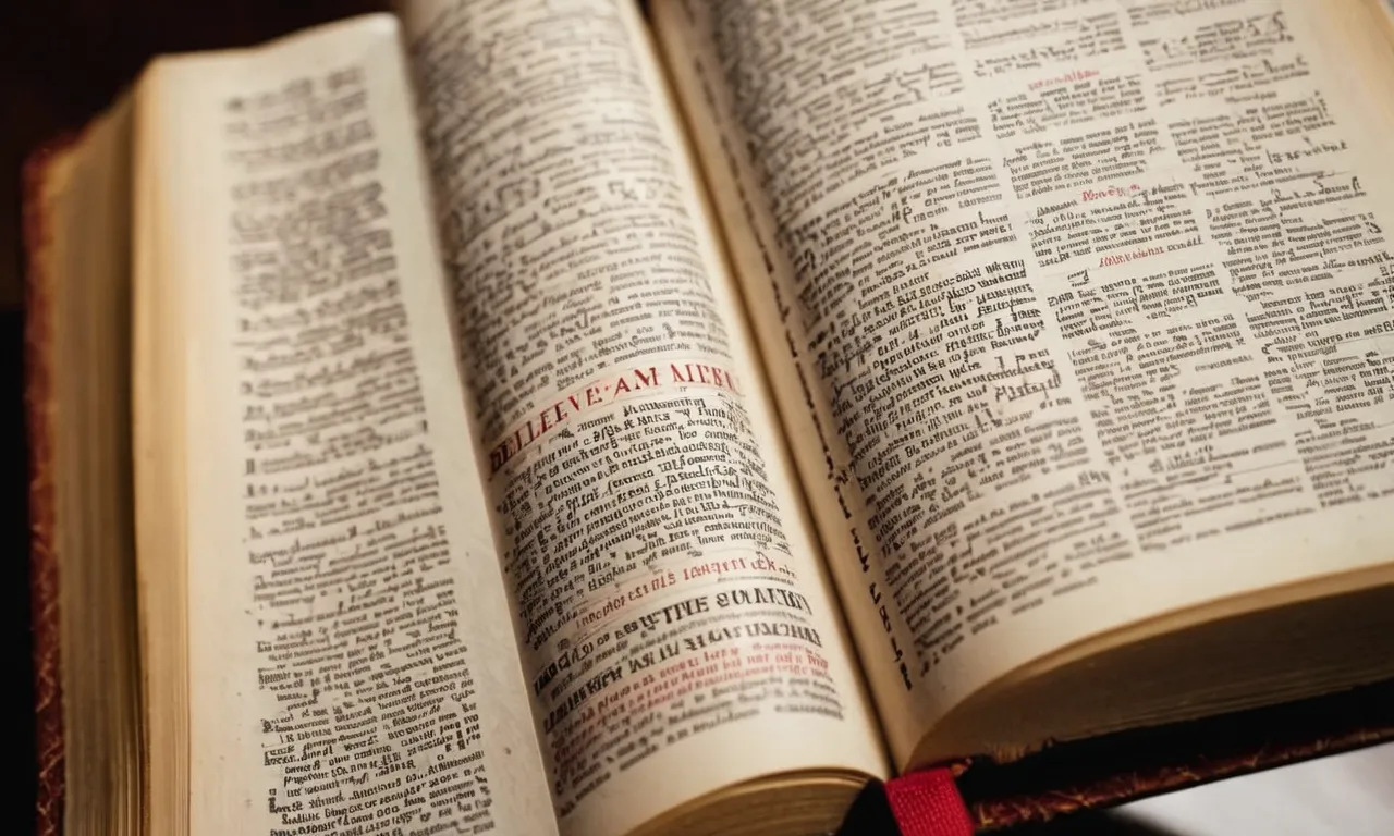 A close-up photograph of an open Bible, capturing the intricate patterns of highlighted verses, emphasizing the word "believe" repeatedly, symbolizing the unwavering essence of faith.