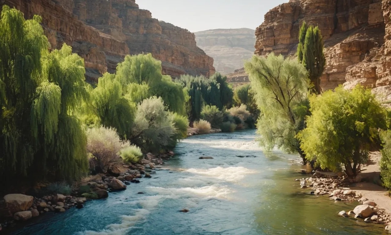 A photo capturing the serene Jordan River with its waters gently flowing, symbolizing the biblical event of its miraculous parting, showcasing the spiritual significance in a single frame.