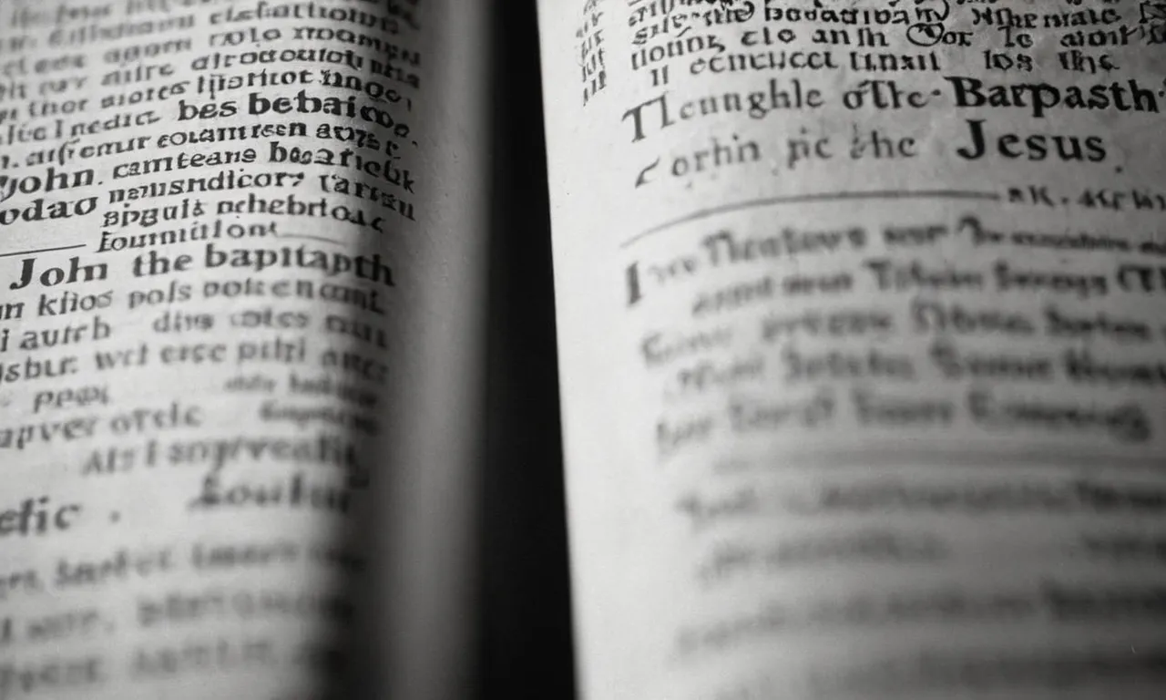 A black and white close-up of two ancient biblical scrolls, one labeled "John the Baptist" and the other "Jesus," emphasizing their historical significance and potential age difference.