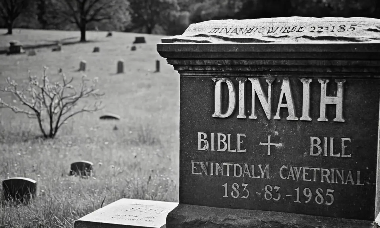 A faded black and white photograph captures a weathered tombstone inscribed with the name "Dinah Bible" and dates indicating she lived from 1825 to 1898.