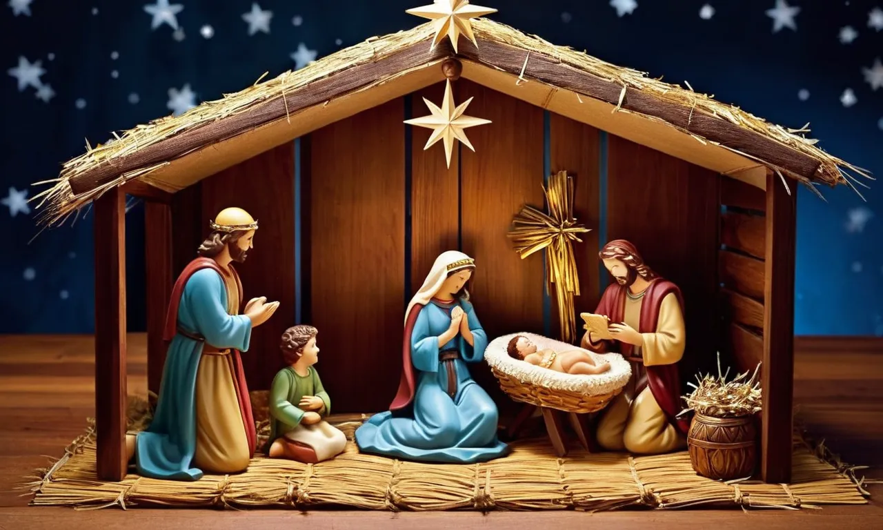 A captivating photograph depicting a radiant nativity scene, showcasing Jesus as a newborn, while the wise men kneel before him, offering their precious gifts.