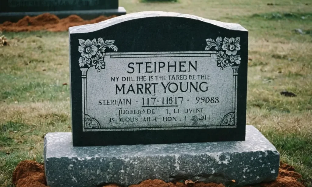 A photograph of an ancient tombstone with the inscription "Stephen, Martyr, Died Young" serves as a poignant reminder of the biblical figure's untimely death.