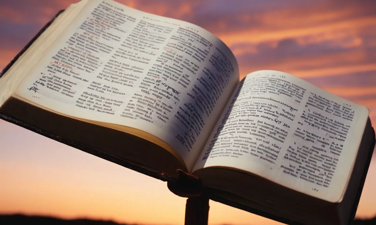 A photo of an open Bible, with a serene sunset backdrop, capturing a highlighted verse on forgiveness, symbolizing the healing power of letting go and forgiving others.