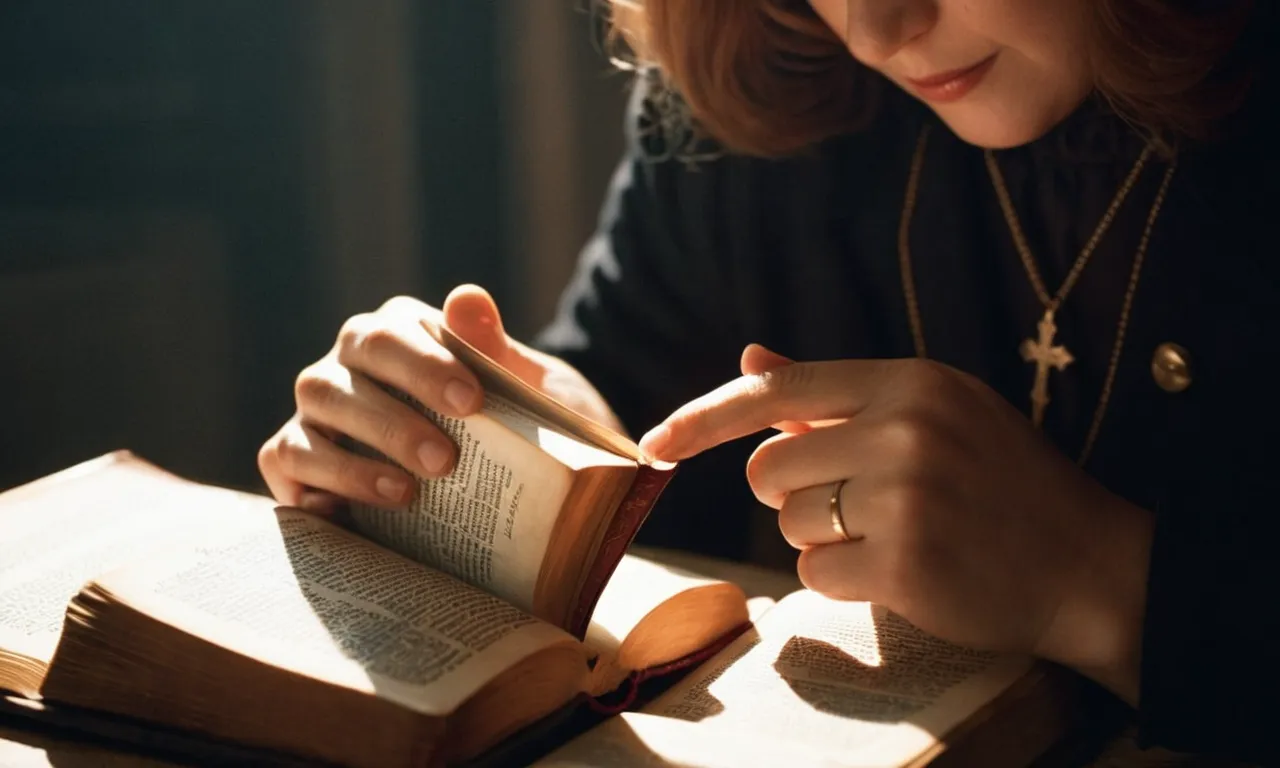 A close-up photograph captures the delicate hands of a person, gently holding a Bible, while a beam of sunlight gracefully illuminates the highlighted verses, emphasizing their significance and importance.
