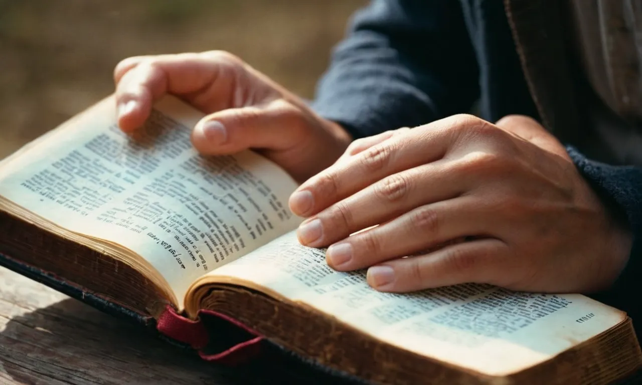 A close-up photograph of a person reading a worn Bible, their hands delicately turning the pages, capturing the intimate and personal connection one can have with Jesus.