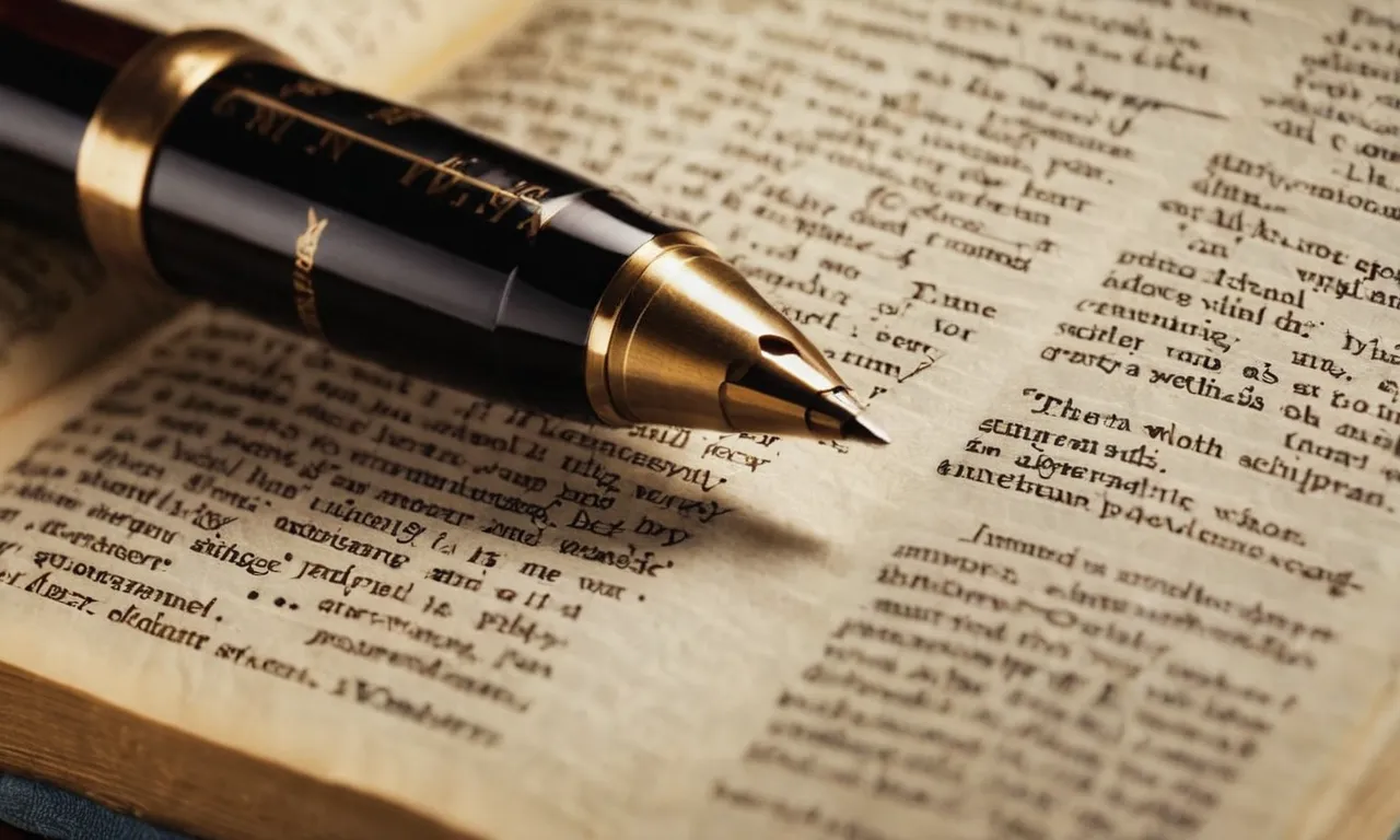 A close-up shot of a worn Bible, pages opened to a highlighted verse, with a pen resting nearby, symbolizing the process of referencing and quoting scripture.