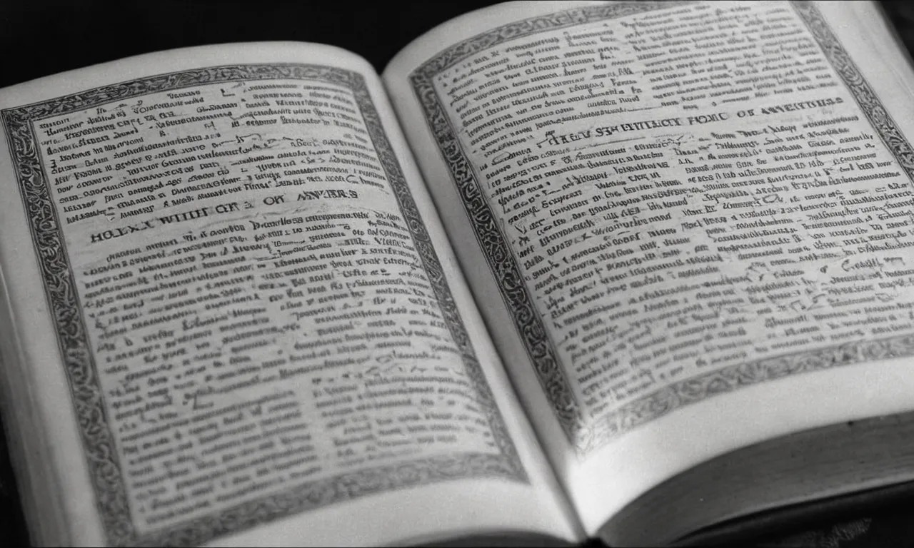 A black and white close-up photo of an aged book with the words "Holy Scriptures" engraved on its cover, symbolizing the eternal quest for understanding and answers about God.