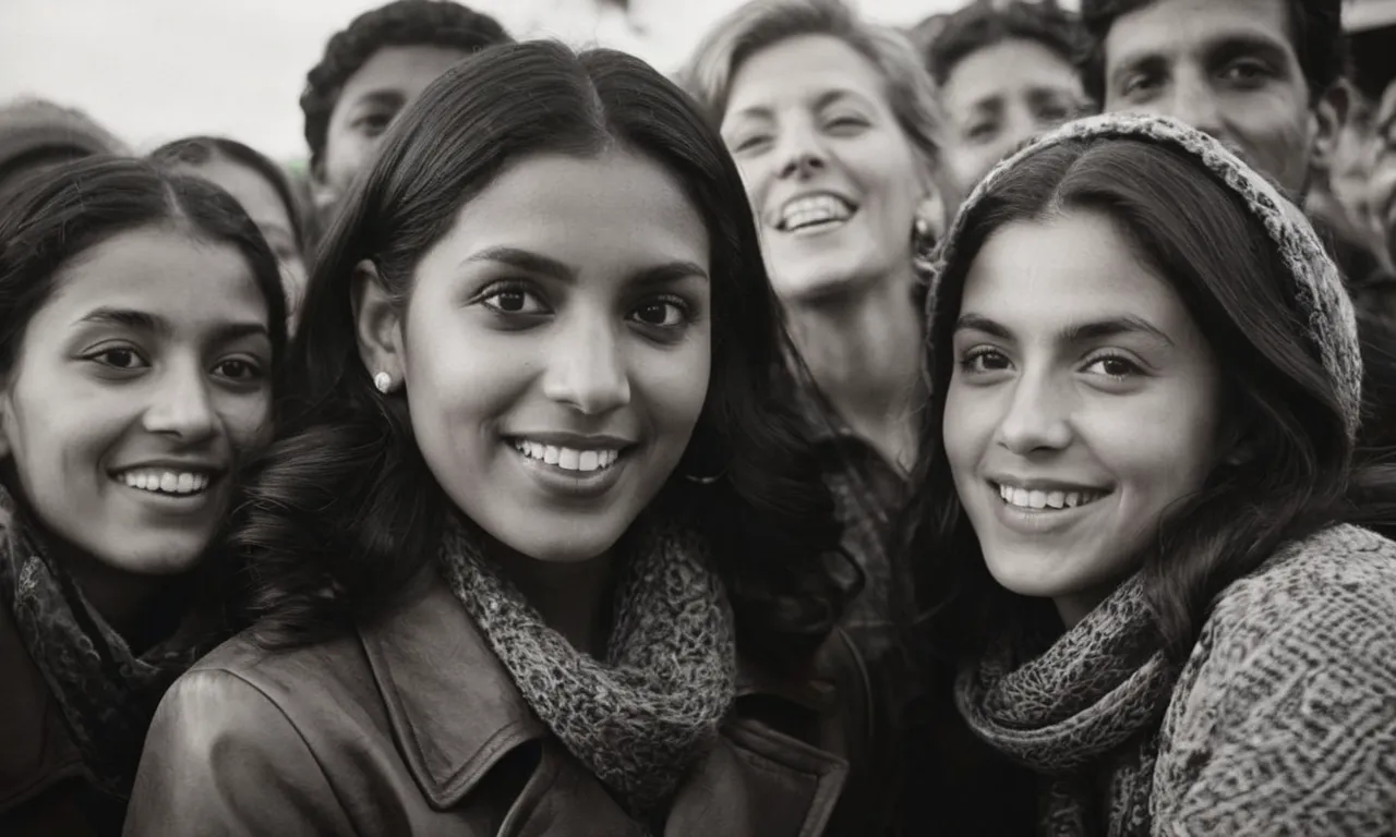 A powerful black-and-white image captures a diverse group of individuals, their faces radiating awe and wonder, their eyes filled with an indescribable mix of joy, reverence, and transformative spiritual experiences.