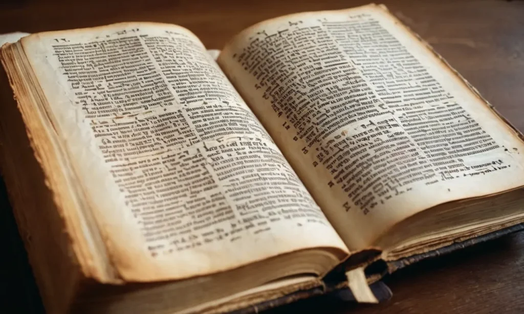 A photo showcasing a well-worn Bible open to three pages, each displaying Hebrew, Greek, and Aramaic texts, representing the languages in which the Bible was written.