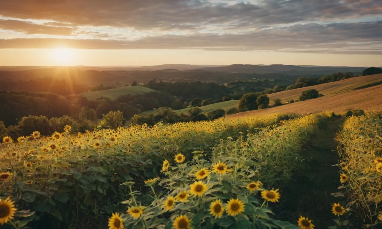 A photograph capturing a sunrise over a serene landscape, symbolizing God's promise of a new day filled with hope, grace, love, peace, forgiveness, provision, and eternal life.