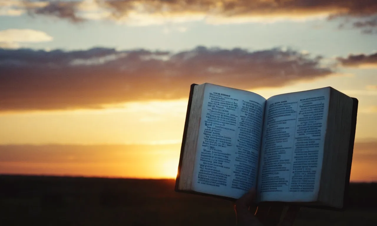 A photo capturing a serene sunset silhouette, with a Bible open to the passage of God's promises, symbolizing the beauty and assurance found in the 7000 promises of God.