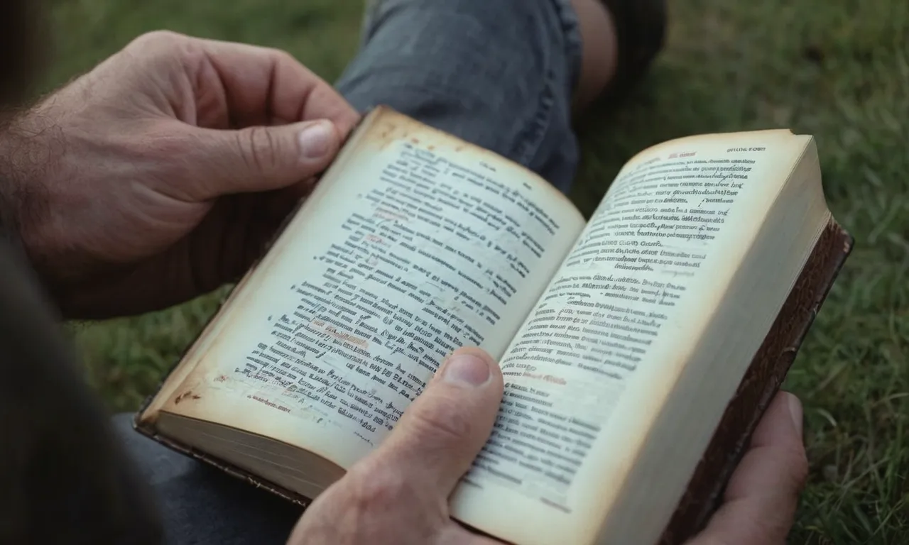 A close-up shot of Jase Robertson's hands gently flipping through the well-worn pages of his beloved Bible, showcasing its dog-eared corners and highlighted passages.