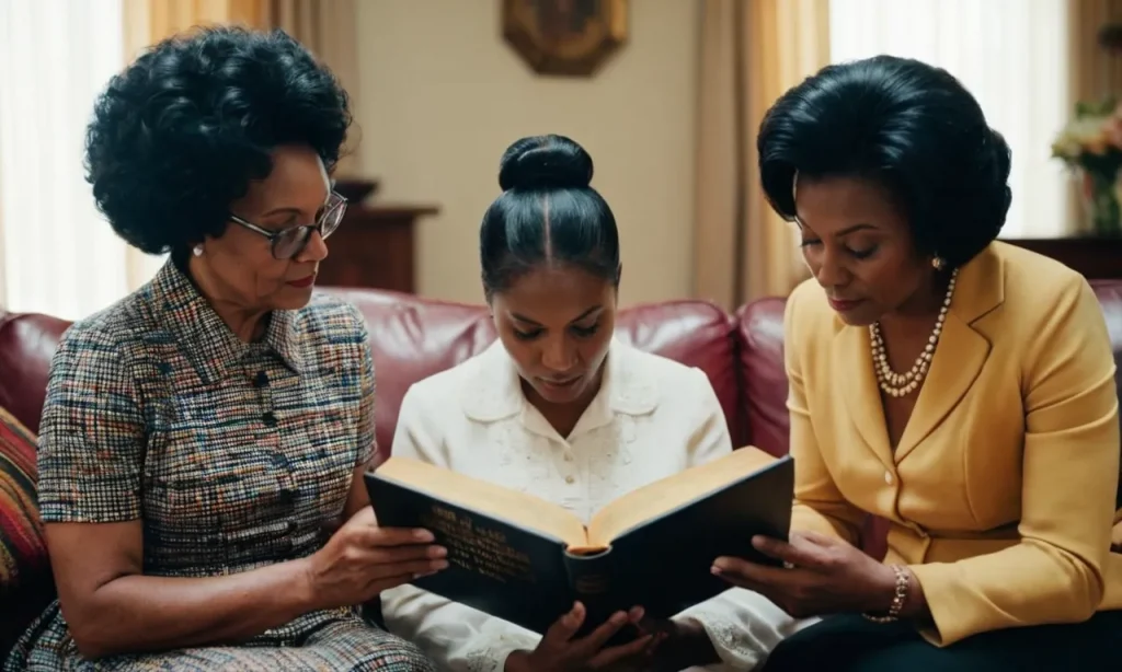 A photo capturing the tender moment of Lois and Eunice reading the Bible together, showcasing the importance of passing down faith and wisdom from one generation to the next.
