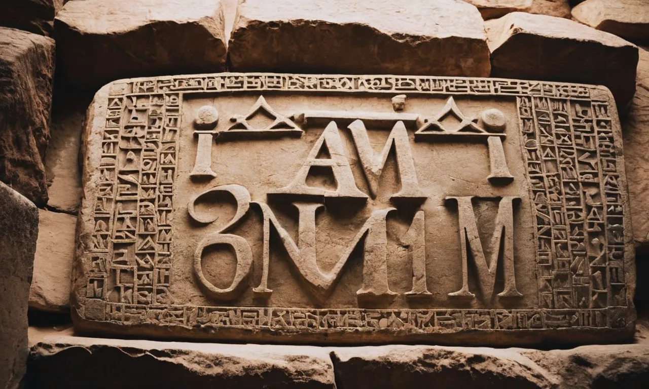 A photo of an ancient stone tablet inscribed with the words "I AM WHO I AM" - a powerful representation of God's response to Moses when asked about His name.