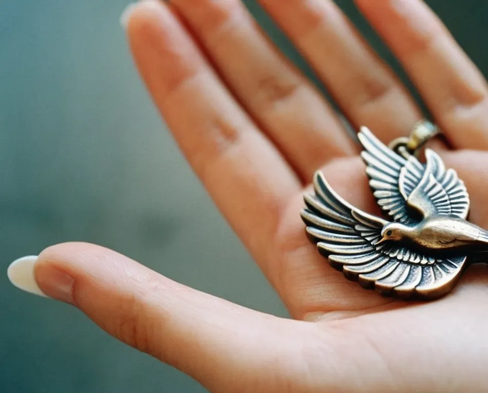 A close-up photograph capturing a person's hand, showing a birthmark shaped like a dove, symbolizing purity and divine guidance as mentioned in the Bible.