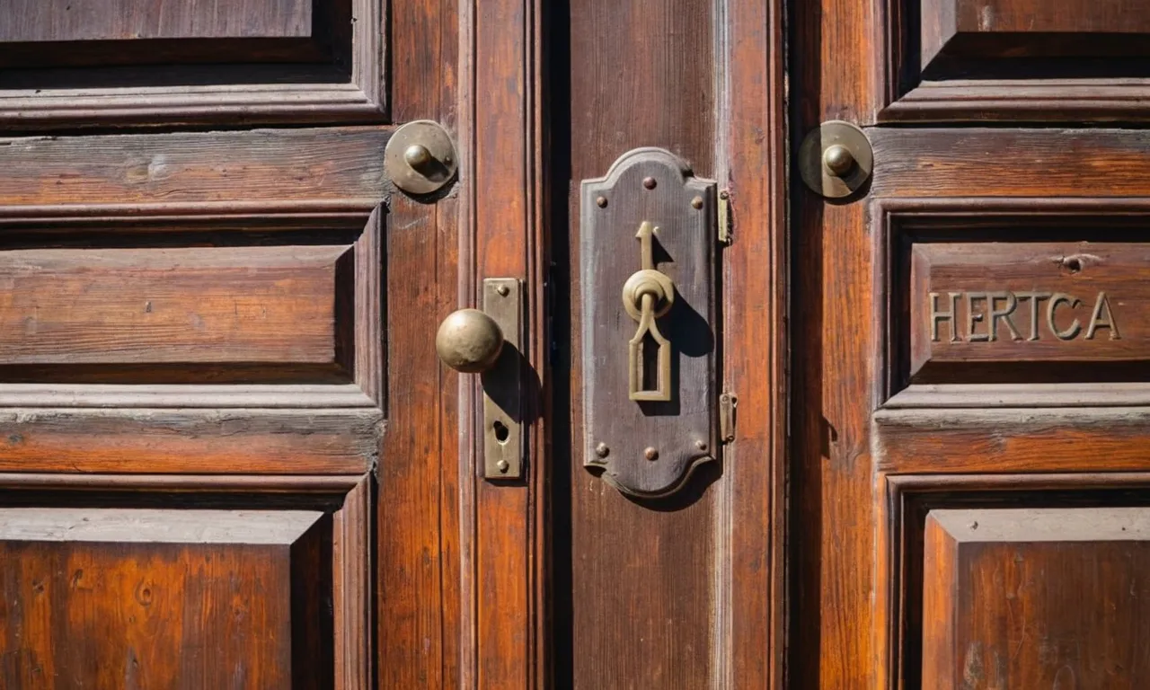 A close-up photo capturing an old, weathered wooden door with two distinct knocks engraved on it, representing curiosity and the search for understanding biblical symbolism.