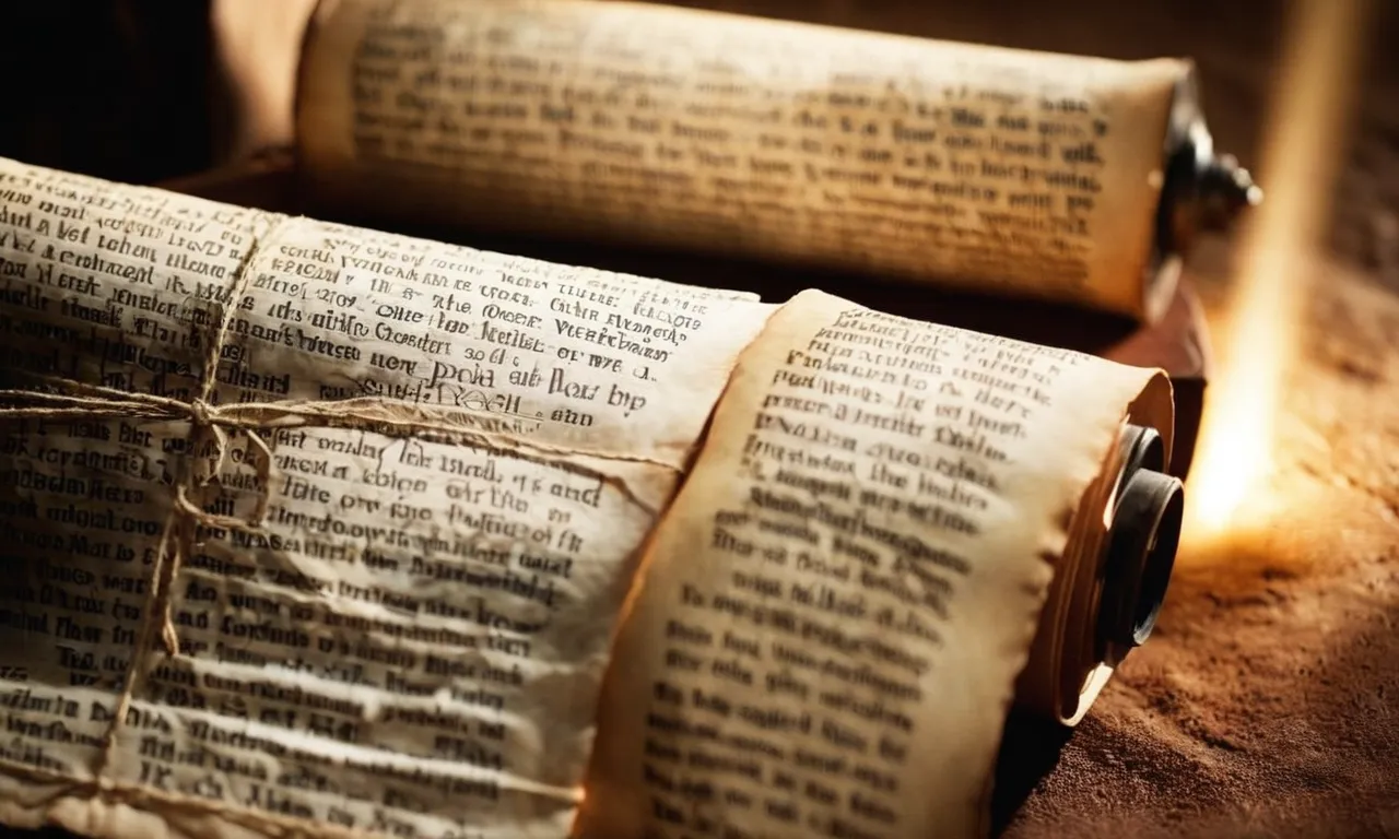 A close-up photo captures an ancient scroll, showcasing a verse from the Bible, as the words "bowels" and its significance in biblical context are highlighted with a gentle beam of light.