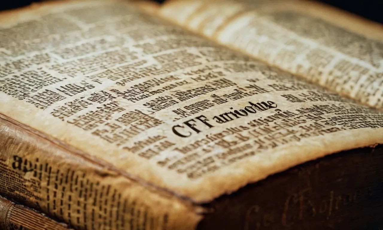 A close-up photo of a worn, aged Bible with the words "C.F." highlighted in bold lettering, inviting curiosity about its meaning and significance in biblical context.