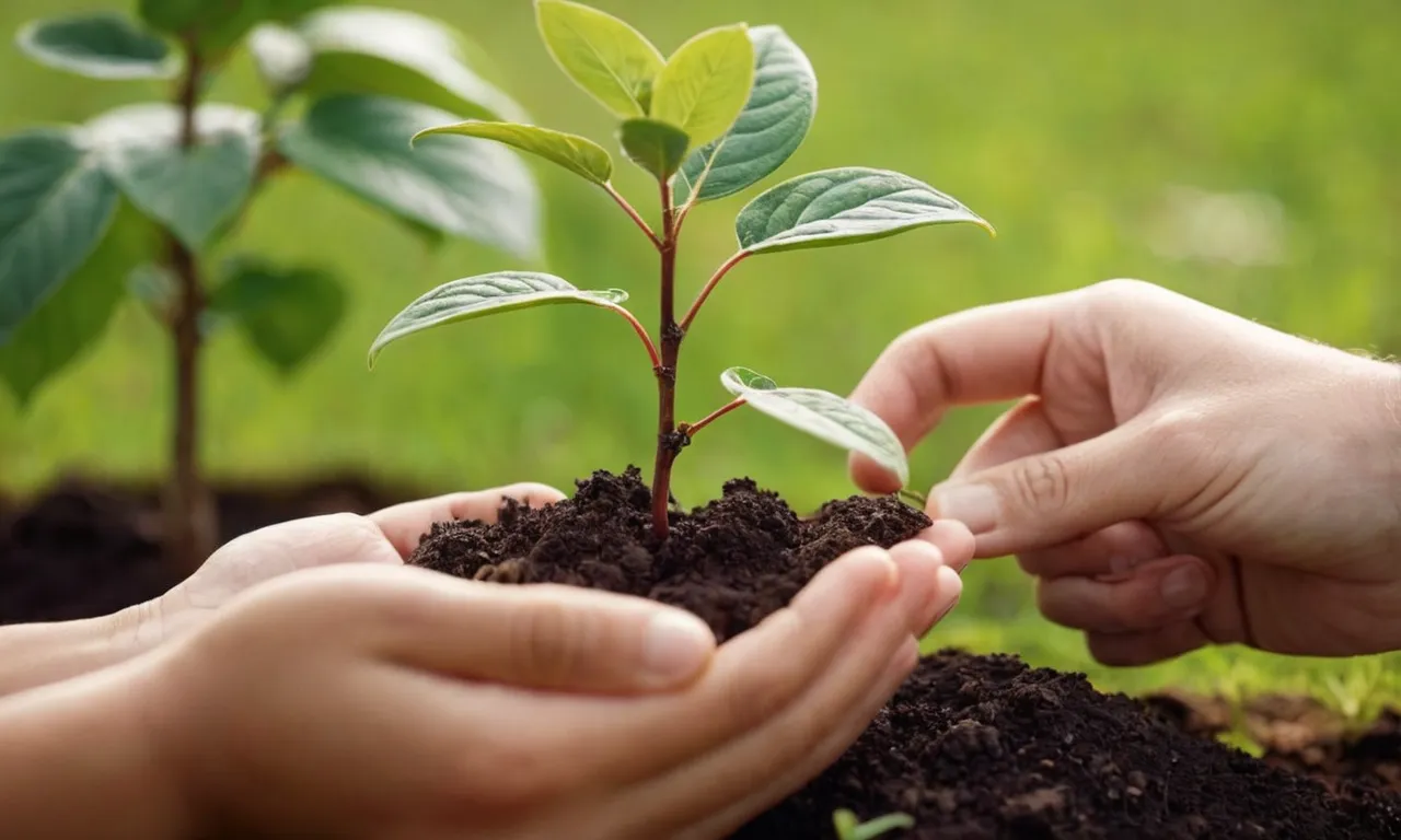 A close-up photo of a pair of hands gently tending to a young sapling, symbolizing the biblical meaning of cultivate – nurturing growth, fostering spiritual development, and cultivating a fruitful life.