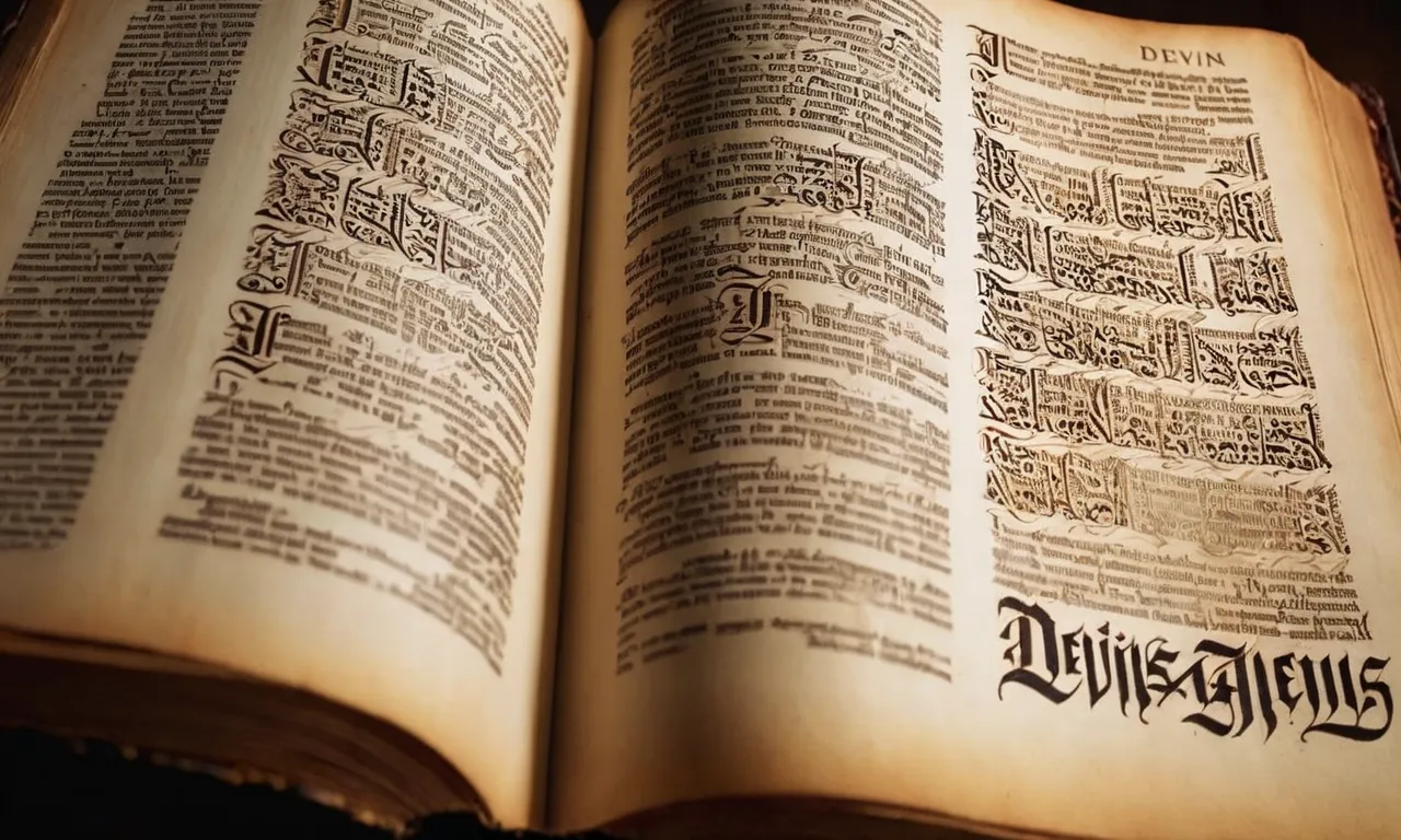 A photo of a worn Bible open to the book of Genesis, highlighting the name "Devin" written in intricate calligraphy, symbolizing its biblical significance.