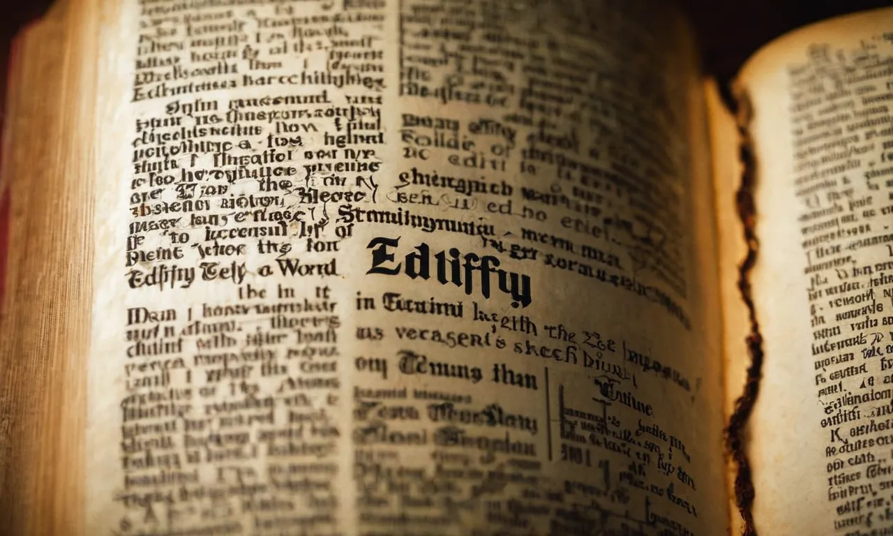 A close-up photo of a worn Bible page, highlighting the word "edify" amidst the scripture, symbolizing the transformative power of God's word to uplift and educate believers.