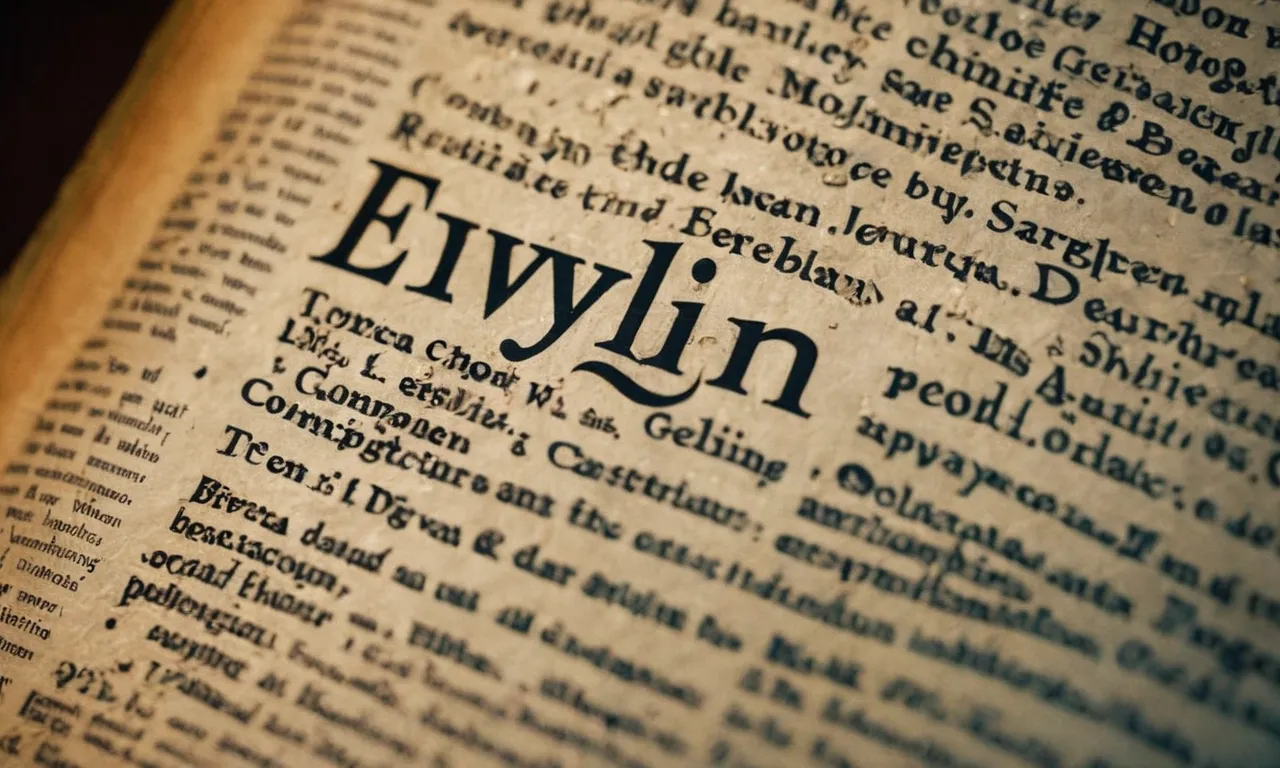 A close-up photo capturing a worn Bible page with the name "Evelyn" highlighted, emphasizing its significance and connection to biblical references, evoking curiosity and contemplation.