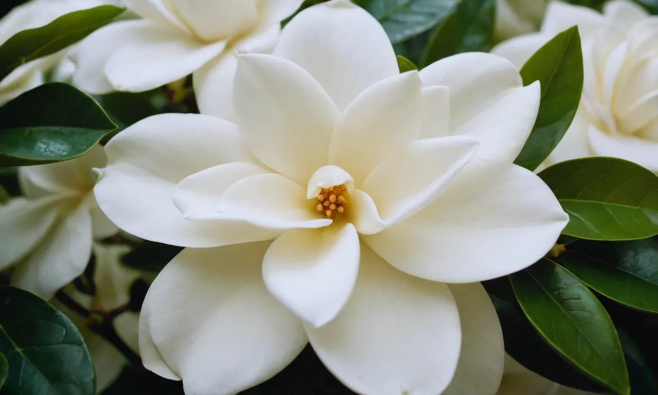A close-up shot of a blooming gardenia, its delicate petals radiating a captivating fragrance, symbolizing the divine essence of a woman embodying the power and grace of God.