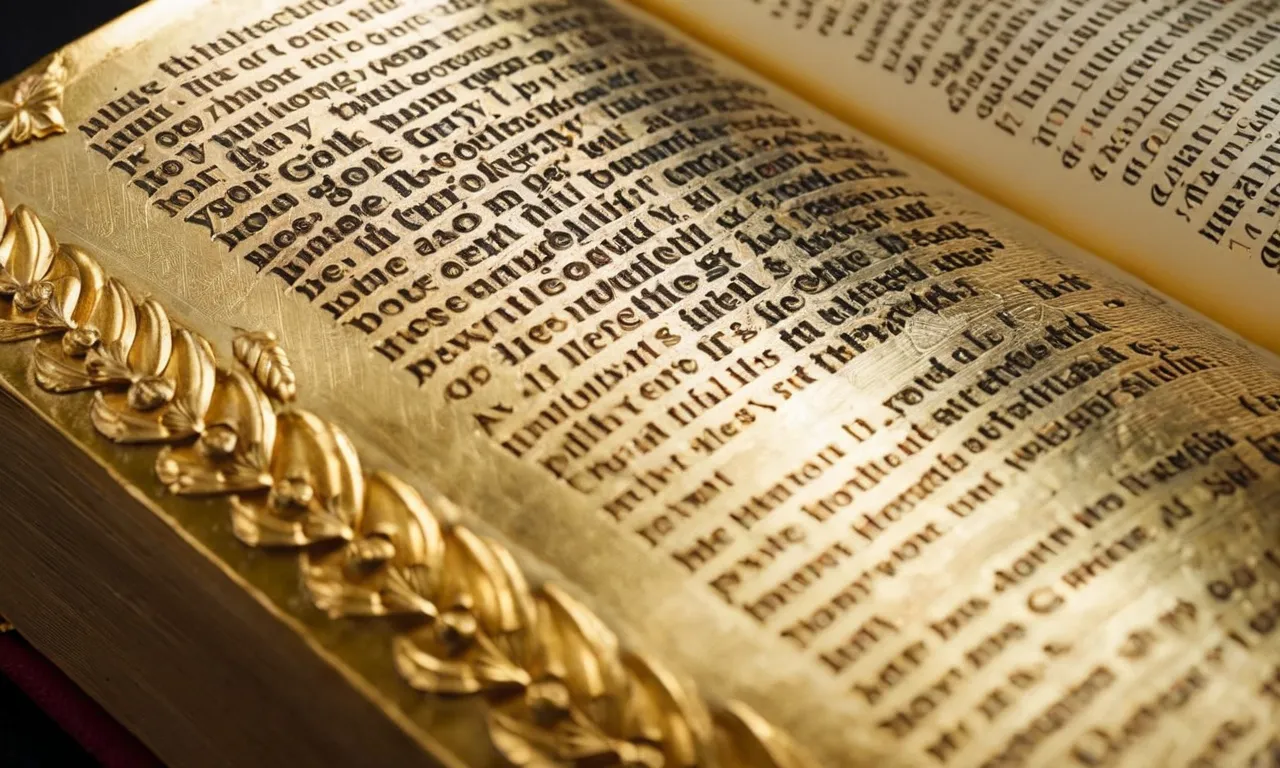 A close-up photo of a worn-out Bible page with highlighted verses about gold, symbolizing prosperity, purity, and God's glory.