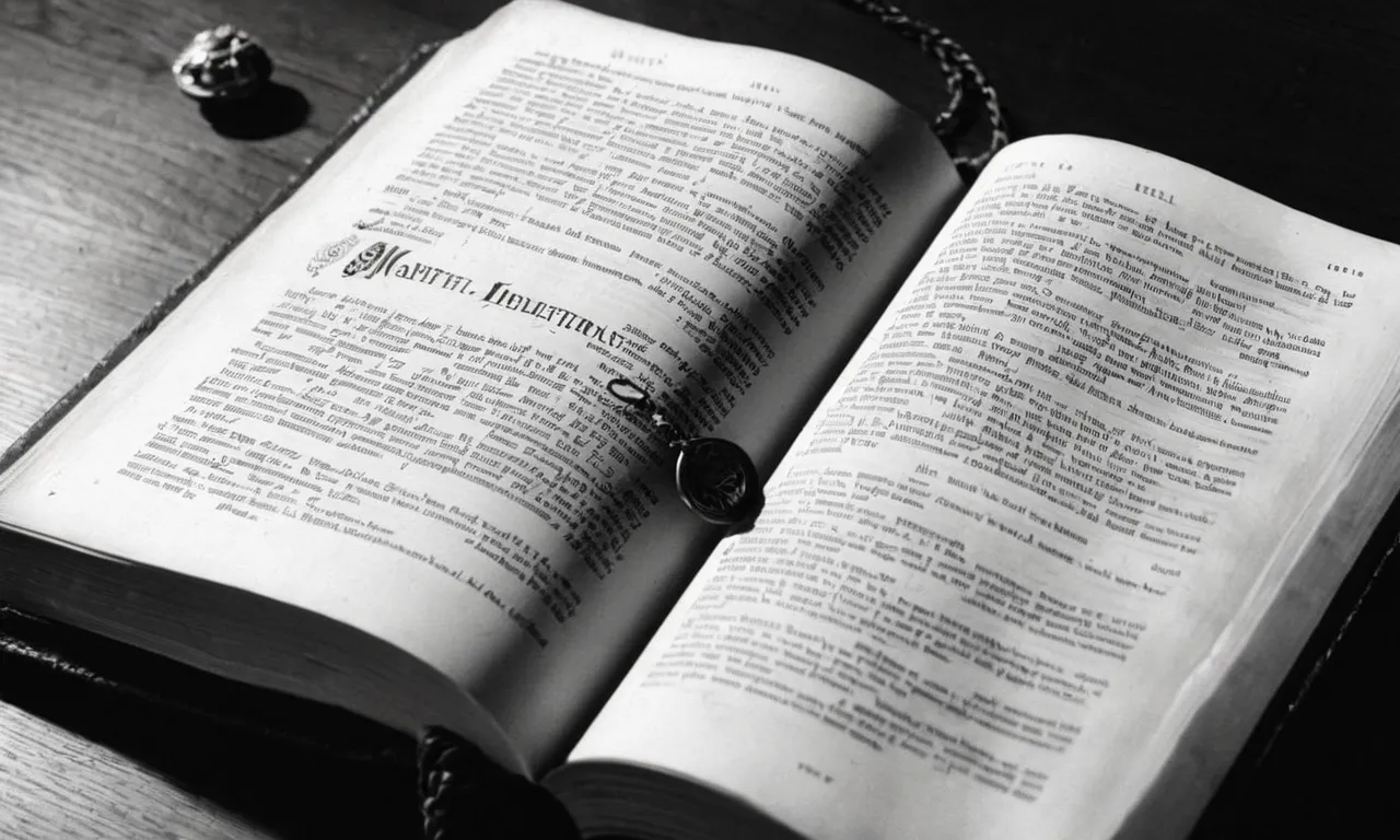 A black and white photo captures a Bible open to the book of Matthew, with the letters "HWLF" highlighted and circled, symbolizing the quest for understanding and interpretation of Christian teachings.